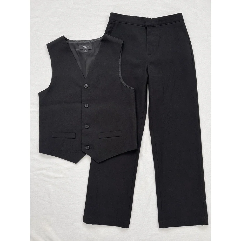 Van Heusen Boys Black 2 Piece Suit Set Vest and Pants Size 10 Regular Formal
